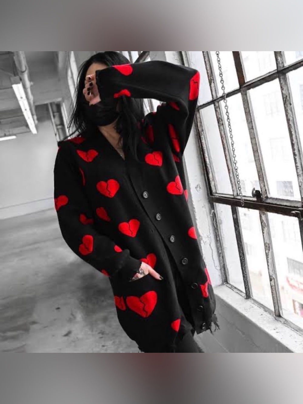 Foxblood Broken Heart Oversized Shredded Cardigan